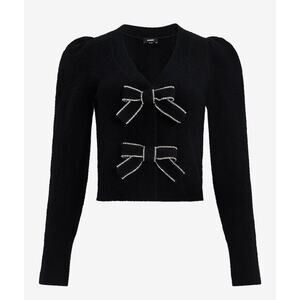 NWT Express Embellished Bow V-Neck Cardigan Sweater Black $128